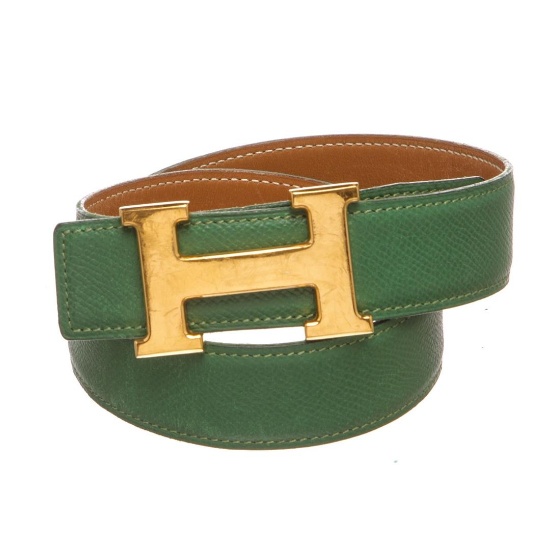Hermes Green Leather Reversible Constance H Belt 60