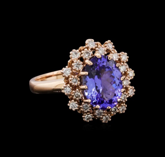 3.03 ctw Tanzanite and Diamond Ring - 14KT Rose Gold