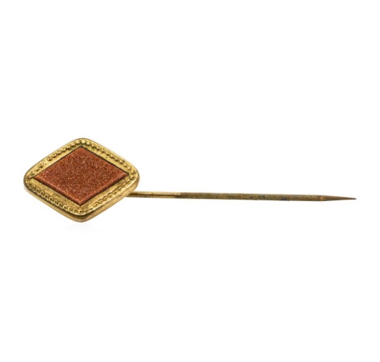 Gold Stone Stick Pin - Yellow Gold Plated