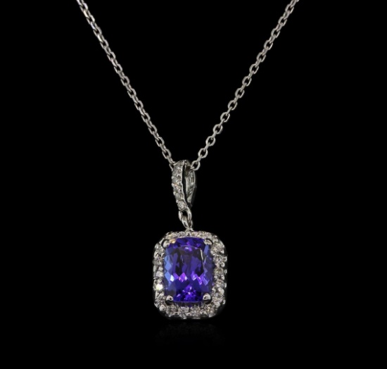 1.58 ctw Tanzanite and Diamond Pendant With Chain - 14KT White Gold