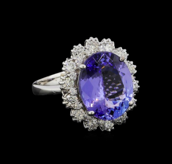 6.28 ctw Tanzanite and Diamond Ring - 14KT White Gold