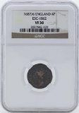 1687/6 England 4 Pence Coin NGC VF30
