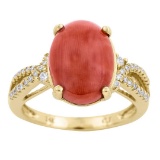 3.92 ctw Coral and Diamond Ring - 14KT Yellow Gold