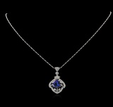18KT White Gold 3.61 ctw Tanzanite and Diamond Pendant With Chain