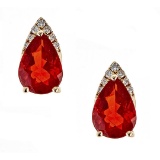 0.97 ctw Fire Opal and Diamond Earrings - 14KT Yellow Gold
