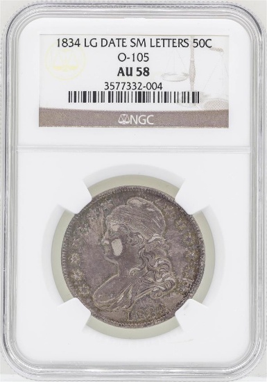 1834 Large Date Small Letters Capped Bust Half Dollar Coin NGC AU58