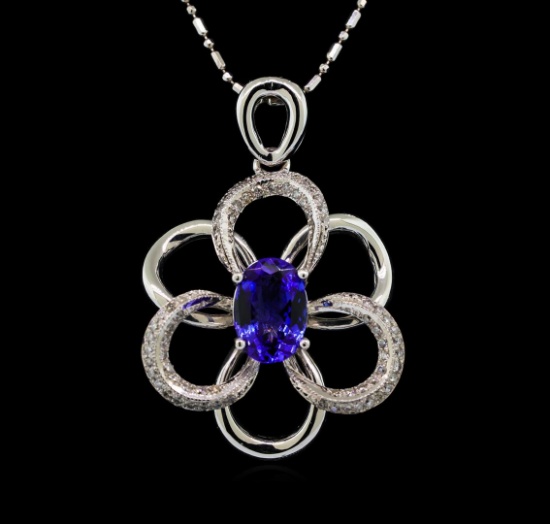 14KT White Gold 2.50 ctw Tanzanite and Diamond Pendant With Chain