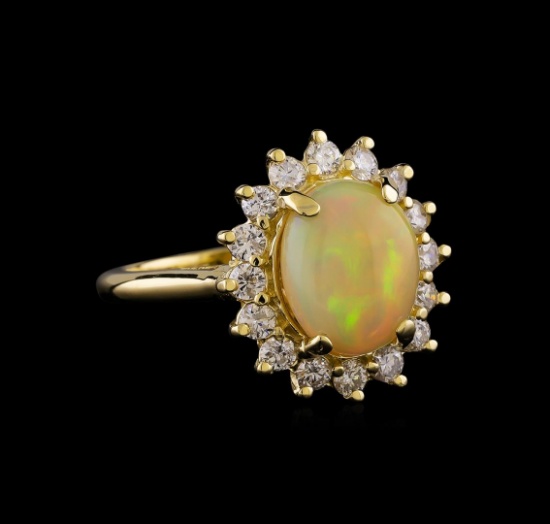 1.90 ctw Opal and Diamond Ring - 14KT Yellow Gold