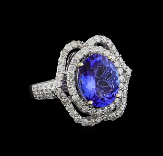 4.69 ctw Tanzanite and Diamond Ring - 14KT White Gold