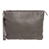 Gucci Gray Leather Soho Large Travel Pouch Wristlet
