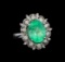 GIA Cert 5.88 ctw Emerald and Diamond Ring - 14KT White Gold