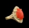 4.97 ctw Coral and Diamond Ring - 14KT Yellow Gold