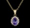 3.13 ctw Tanzanite and Diamond Pendant With Chain - 14KT Yellow Gold
