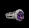 4.77 ctw Amethyst and Diamond Ring - 14KT White Gold