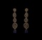 1.56 ctw Blue Sapphire and Diamond Earrings - 14KT Rose Gold