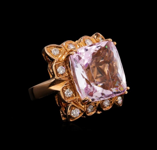 14KT Rose Gold GIA Certified 25.19 ctw Kunzite and Diamond Ring