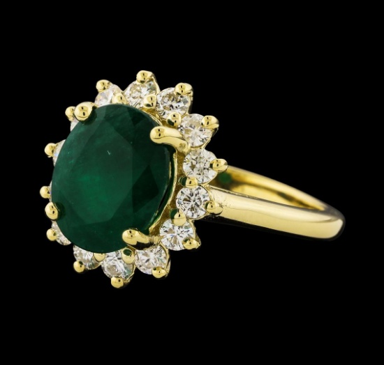 3.45 ctw Emerald and Diamond Ring - 14KT Yellow Gold