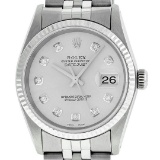 Rolex Mens Stainless Steel Silver Diamond Datejust Wristwatch