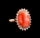 8.10 ctw Coral and Diamond Ring - 14KT Rose Gold