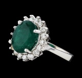 3.85 ctw Emerald and Diamond Ring - 14KT White Gold