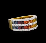 2.67 ctw Multi Color Sapphire and Diamond Ring - 14KT Yellow Gold