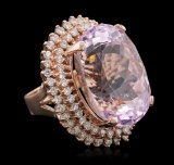 14KT Rose Gold 39.46 ctw GIA Certified Kunzite and Diamond Ring