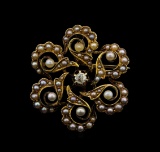 14KT Yellow Gold Pearl and Diamond Brooch