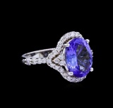 3.85 ctw Tanzanite and Diamond Ring - 14KT White Gold