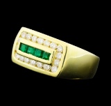 0.32 ctw Emerald and Diamond Ring - 14KT Yellow Gold