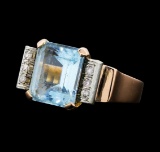 5.00 ctw Aquamarine and Diamond Ring - 14KT Yellow Gold with Rose Plating