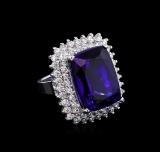 14KT White Gold GIA Certified 27.79 ctw Tanzanite and Diamond Ring