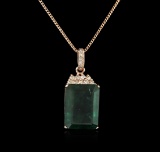 14KT Rose Gold 18.78 ctw Emerald and Diamond Pendant With Chain