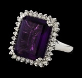 10.10 ctw Amethyst and Diamond Ring - 14KT White Gold