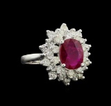 GIA Cert 2.17 ctw Ruby and Diamond Ring - 14KT White Gold