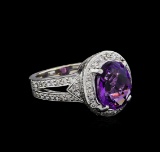 4.77 ctw Amethyst and Diamond Ring - 14KT White Gold