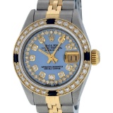 Rolex Ladies 2 Tone Blue Mother Of Pearl Diamond & Sapphire Datejust