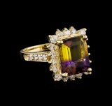 0.98 ctw Ametrine and Diamond Ring - 14KT Yellow Gold