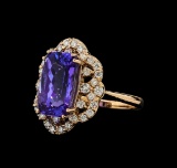 5.58 ctw Tanzanite and Diamond Ring - 14KT Rose Gold