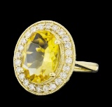 4.22 ctw Citrine Quartz  and Diamond Ring - 14KT Yellow  Gold