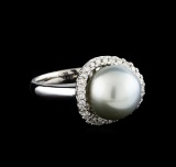 0.40 ctw Pearl and Diamond Ring - 14KT White Gold
