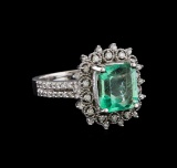 2.83 ctw Emerald and Diamond Ring - 14KT White Gold