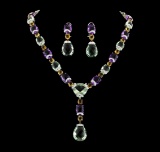 214.25 ctw Multi Gemstone Earrings and Necklace Suite - 18KT White Gold