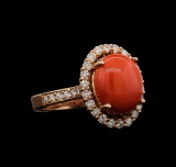 14KT Rose Gold 4.38 ctw Coral and Diamond Ring