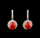 14KT White Gold 18.00 ctw Coral and Diamond Earrings