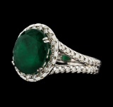 3.70 ctw Emerald and Diamond Ring - 14KT White Gold
