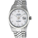 Rolex Mens Stainless Mother Of Pearl Diamond 36MM Datejust Wristwatch