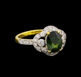 2.45 ctw Green Sapphire and Diamond Ring - 18KT Yellow Gold