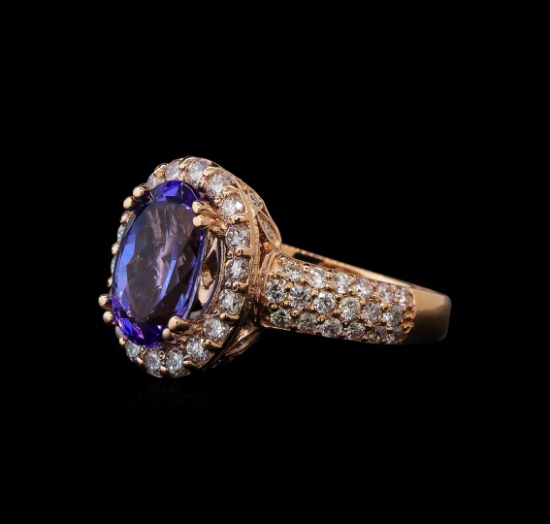 3.31 ctw Tanzanite and Diamond Ring - 14KT Rose Gold