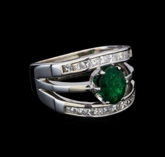 1.25 ctw Emerald and Diamond Ring - 14KT White Gold