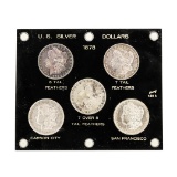 Set of (5) 1878 $1 Morgan Silver Dollar Coins - Assorted Variety